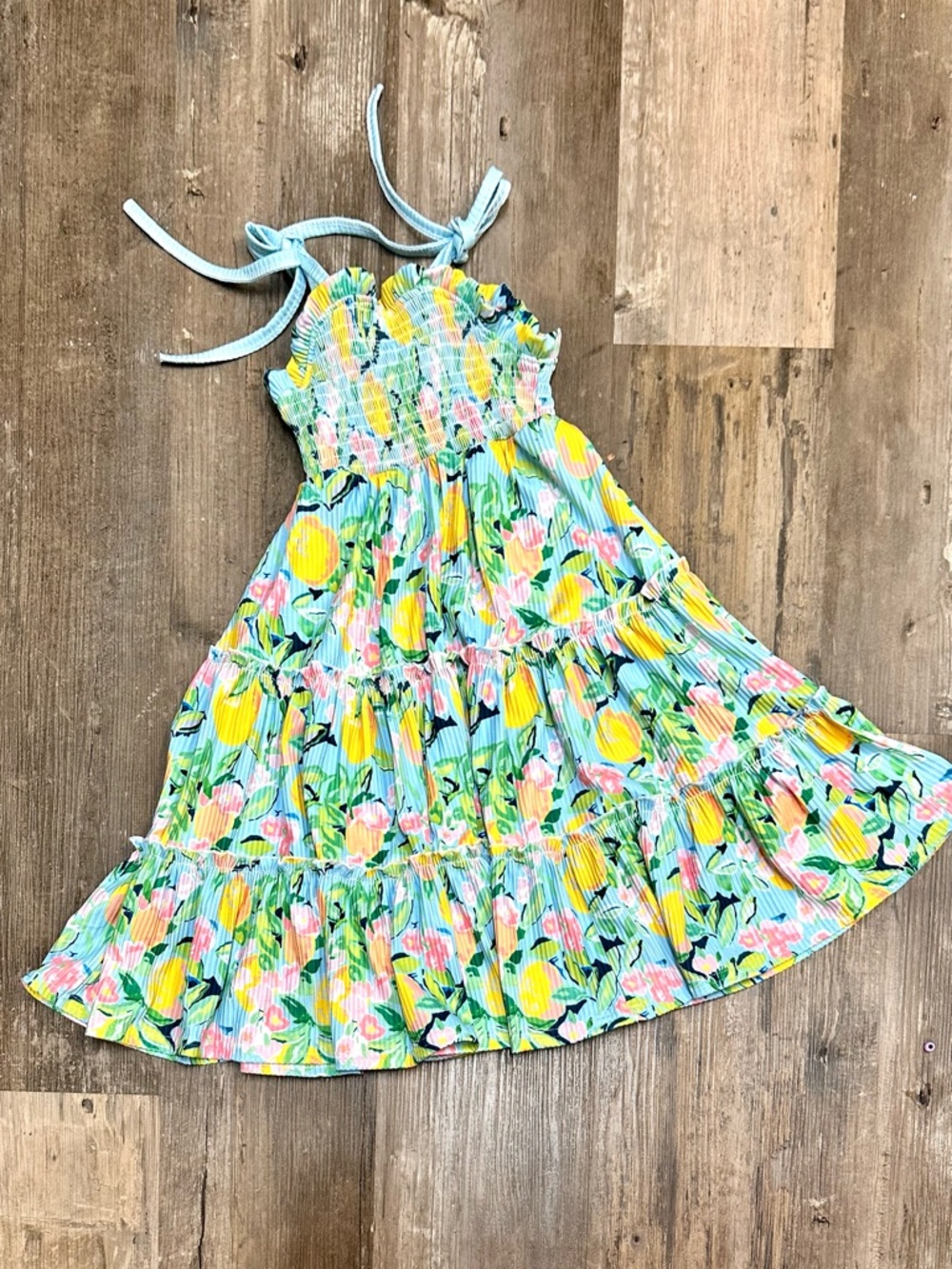 Girls' Floral Lemon Print Sundress - Light Blue
